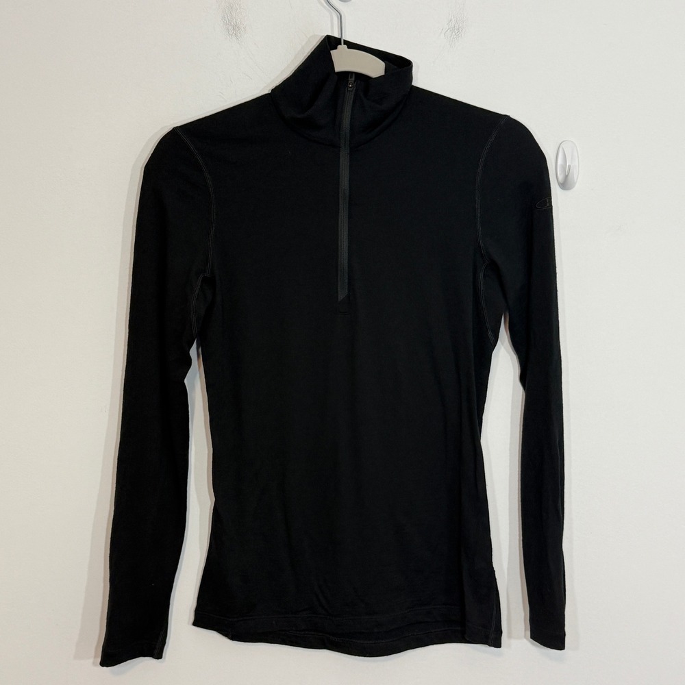 Icebreaker Womens Top S Black Merino 200 Oasis 1/4 Zip Base Layer Active Hiking